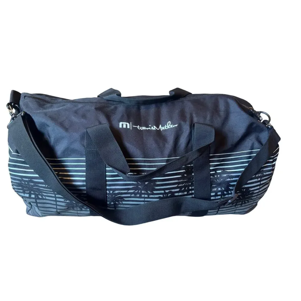 Travis Mathew Palm Stripe Duffel Bag Black Travel Gym Weekender